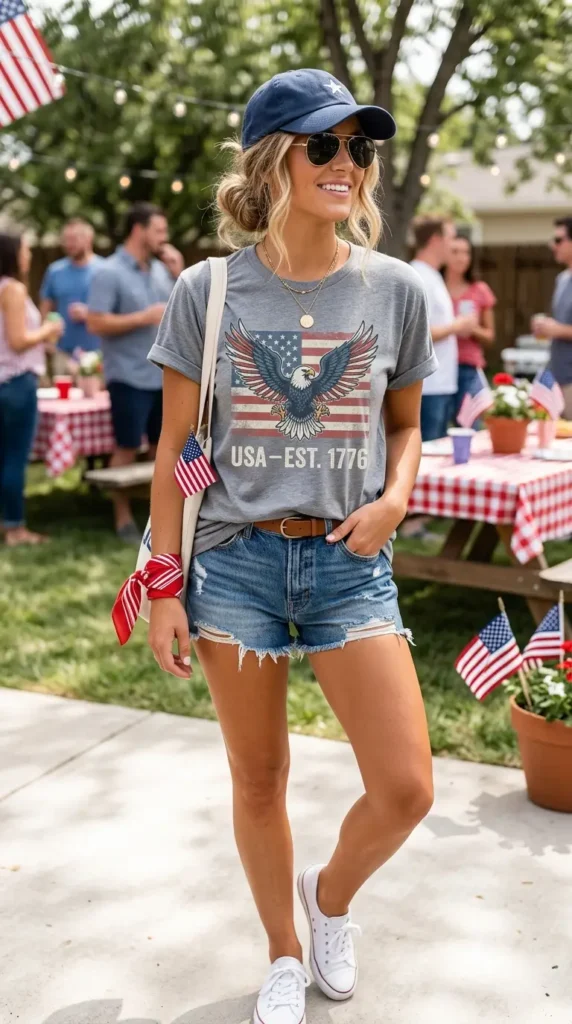 17 Amazing 4th of July Outfit Ideas to Show Your Patriotic Spirit 14 patriotic-graphic-tee-look