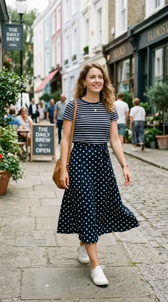 polka-dot-midi-skirt-and-a-striped-top