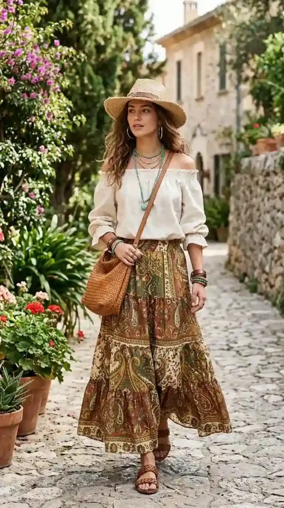 printed-maxi-skirt-and-off-shoulder-top