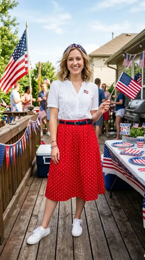 17 Amazing 4th of July Outfit Ideas to Show Your Patriotic Spirit 7 red-skirt-and-white-blouse