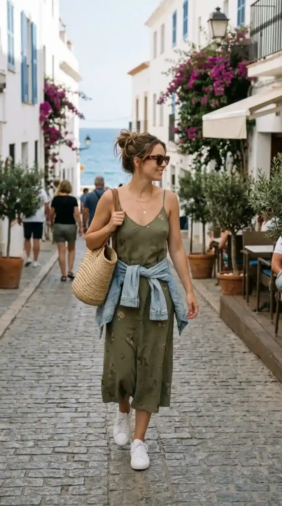 Vacation Outfit Ideas: 15 Stylish Looks for a Trendy Holiday Wardrobe 16 slip-dress-with-sneakers