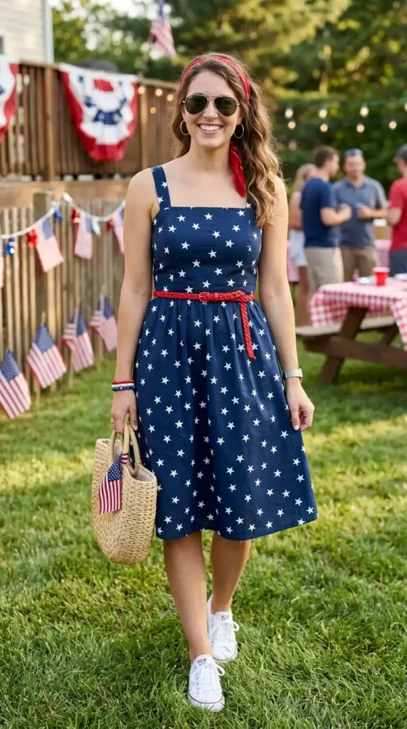 17 Amazing 4th of July Outfit Ideas to Show Your Patriotic Spirit 11 star-print-summer-dress