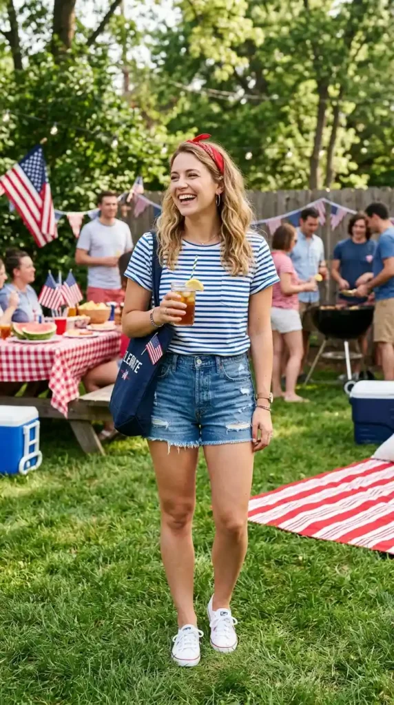 striped-shirt-and-denim-shorts-look