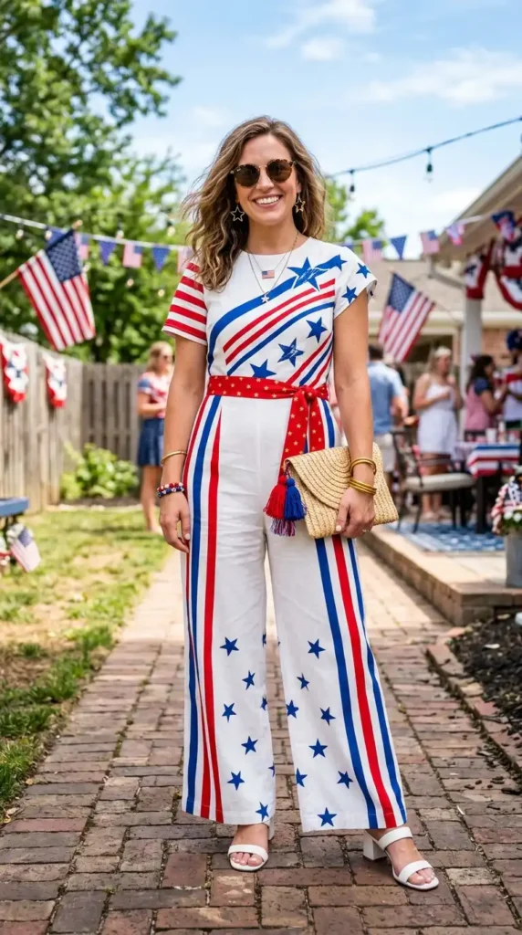 17 Amazing 4th of July Outfit Ideas to Show Your Patriotic Spirit 4 white-jumpsuit-with-bold-details
