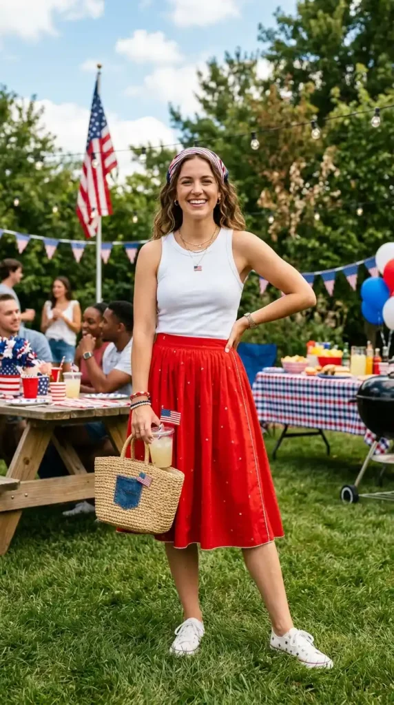 white-tank-top-and-red-skirt-outfit