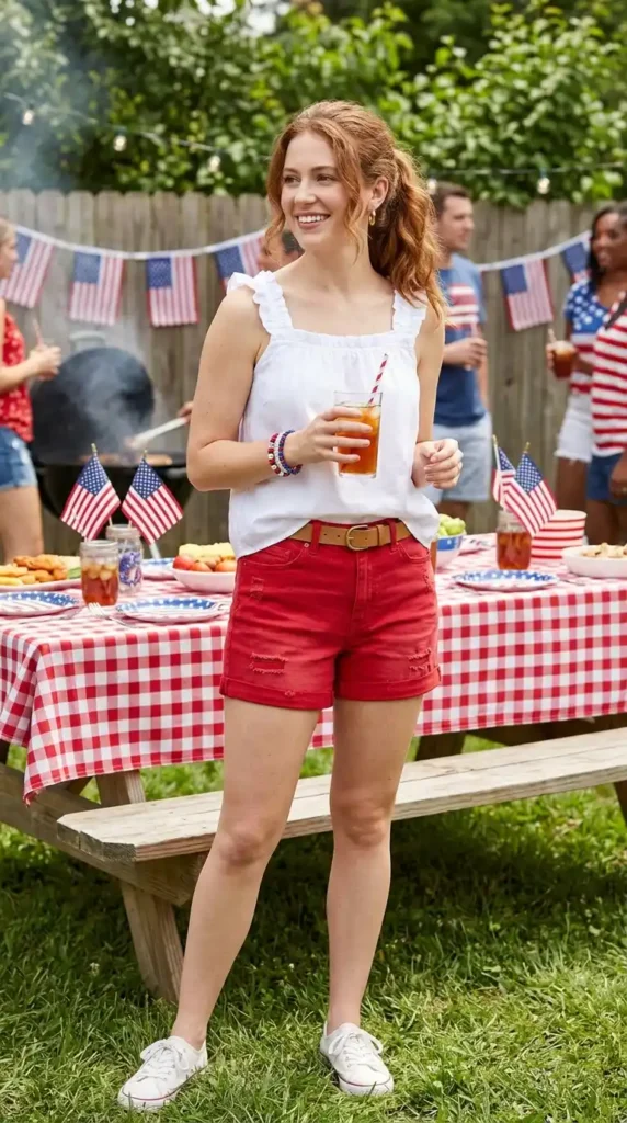 17 Amazing 4th of July Outfit Ideas to Show Your Patriotic Spirit 17 white-top-and-red-shorts