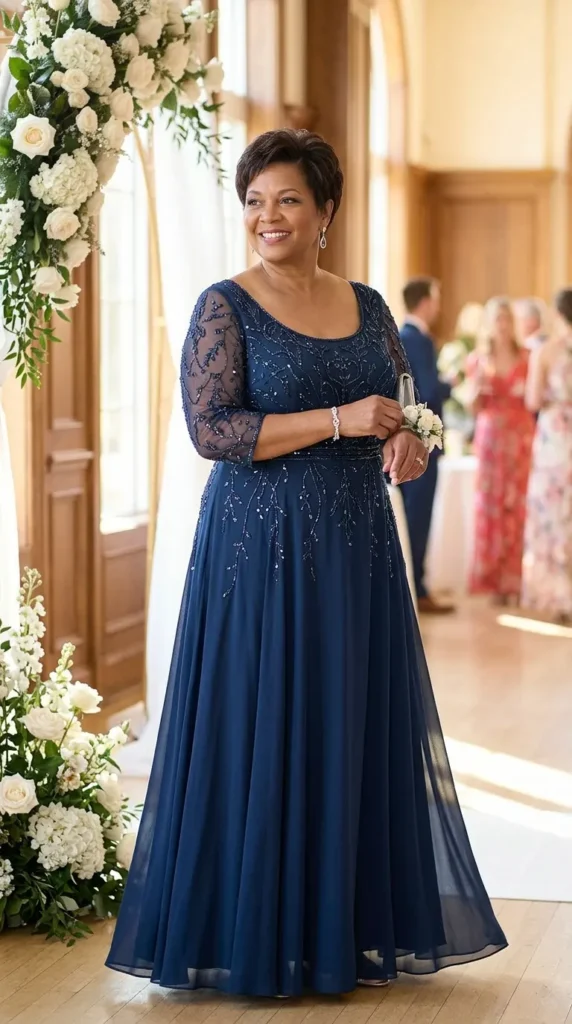 beaded mother of the bride dresses plus size Blue V-Neck Mother of the Bride/Groom wedding dress styles with Beaded Short Sleeves and Floor-Length Hemline