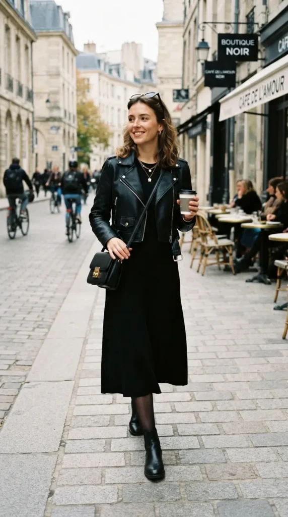 16 All Black Outfits That Look Chic, Classy, and Effortlessly Stylish 16 black-cropped-jacket-with-midi-dress