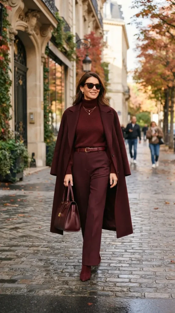 17 Trendy Monochromatic Outfits to Copy for a Clean, Modern Look 15 burgundy-monochromatic-outfit-for-elegant-seasons