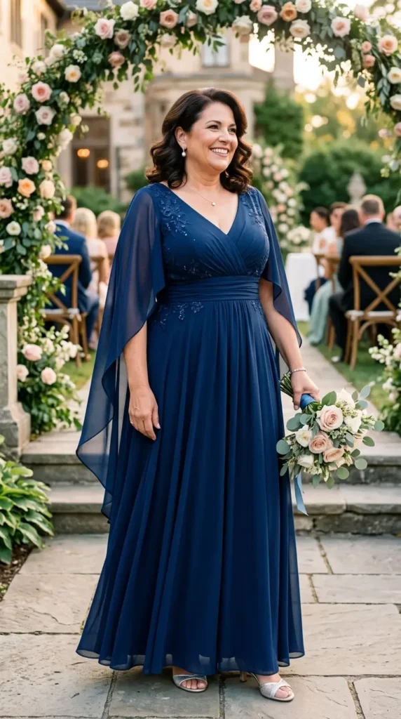 Trendy Plus Size Mother of the Bride Dresses for a Flattering Look 6 cape-sleeve-dress