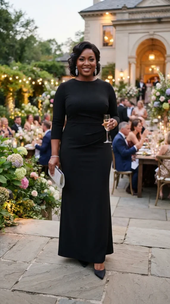 17 Stunning Plus Size Formal Outfits for Weddings and Events 18 classic-black-column-dress