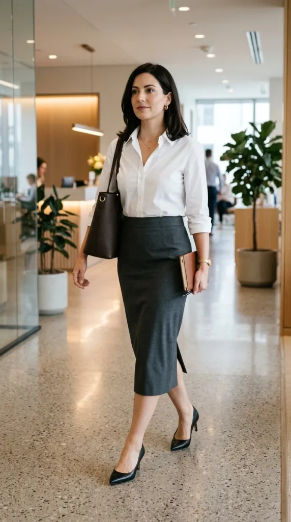 16 Long Pencil Skirt Outfits That Look Expensive Without Trying 2 classic-white-shirt-office-look