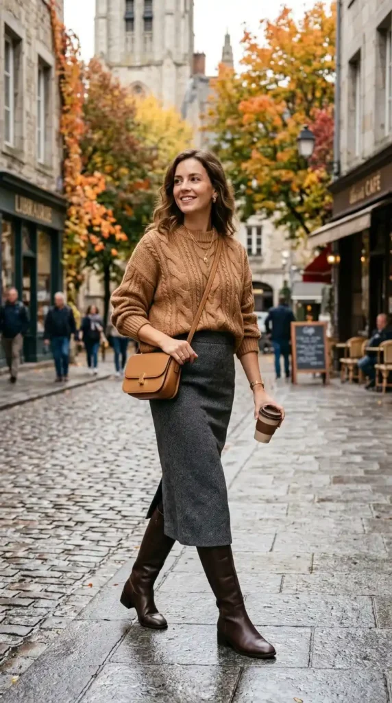 16 Long Pencil Skirt Outfits That Look Expensive Without Trying 9 cozy-knit-sweater-fall-look