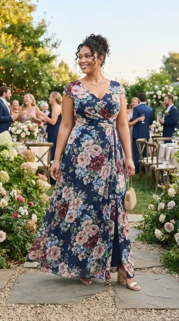 17 Stunning Plus Size Formal Outfits for Weddings and Events 7 floral-print-formal-maxi-dress