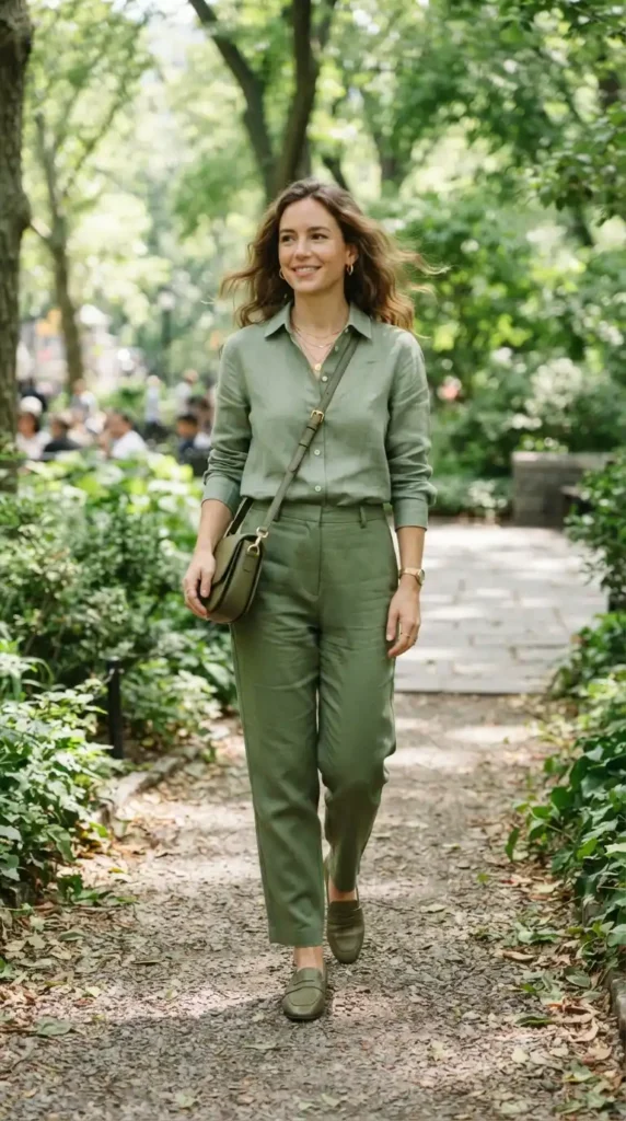 17 Trendy Monochromatic Outfits to Copy for a Clean, Modern Look 8 green-monochromatic-outfit-for-a-natural-touch