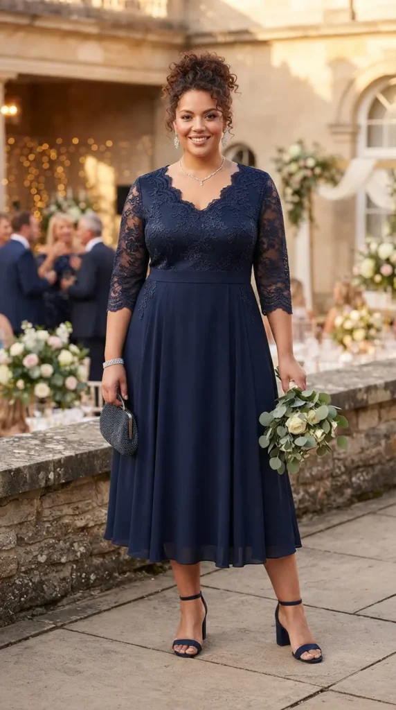 17 Stunning Plus Size Formal Outfits for Weddings and Events 3 lace-sleeve-midi-dress