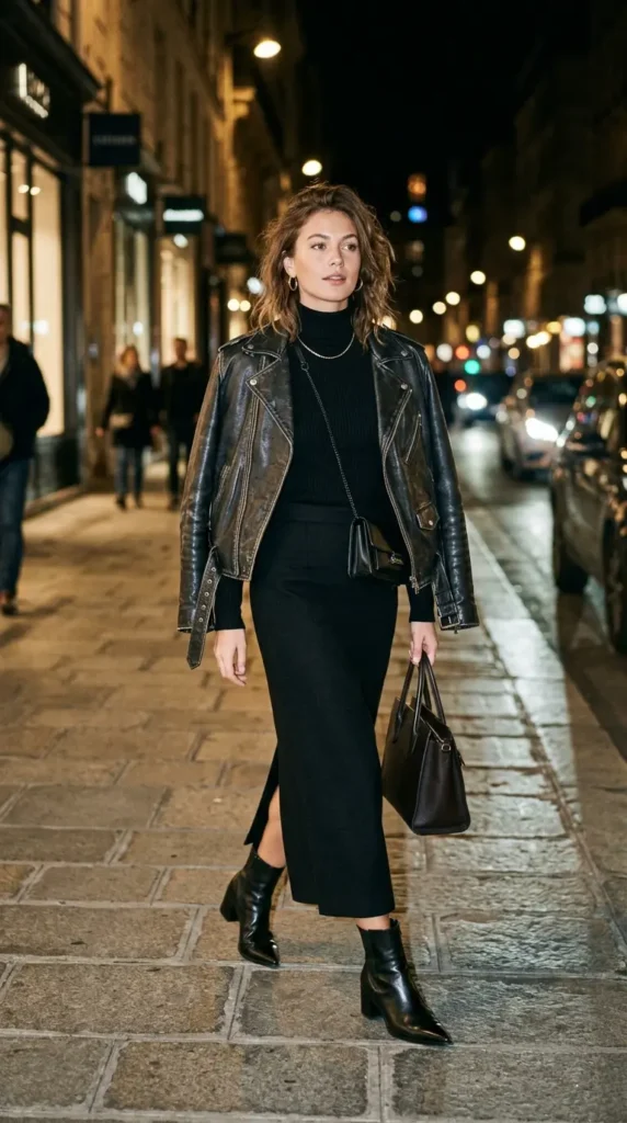 16 Long Pencil Skirt Outfits That Look Expensive Without Trying 11 leather-jacket-edgy-night-look