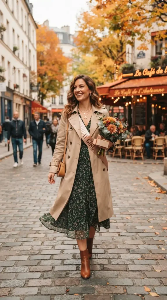 15 Fall Birthday Outfits for Chic and Memorable Autumn Celebrations 16 midi-dress-with-a-trench-coat