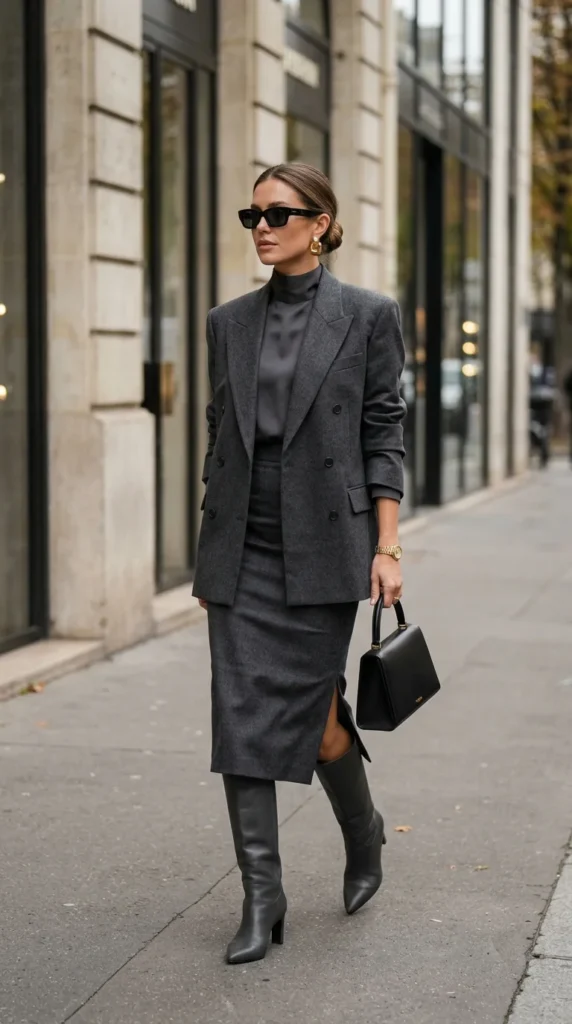 16 Long Pencil Skirt Outfits That Look Expensive Without Trying 5 monochrome-blazer-power-style
