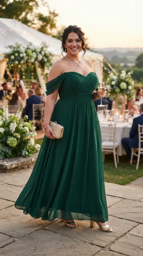 17 Stunning Plus Size Formal Outfits for Weddings and Events 5 off-shoulder-chiffon-gown