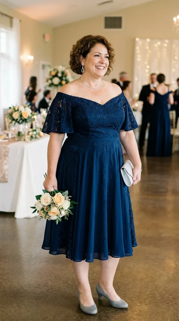 Trendy Plus Size Mother of the Bride Dresses for a Flattering Look 9 off-shoulder-dress