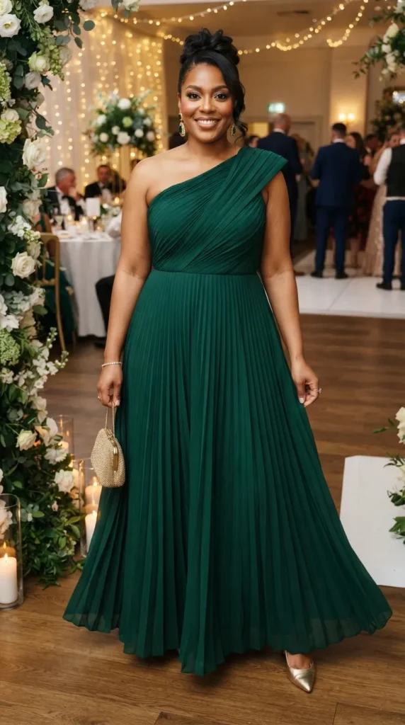 17 Stunning Plus Size Formal Outfits for Weddings and Events 8 one-shoulder-pleated-dress