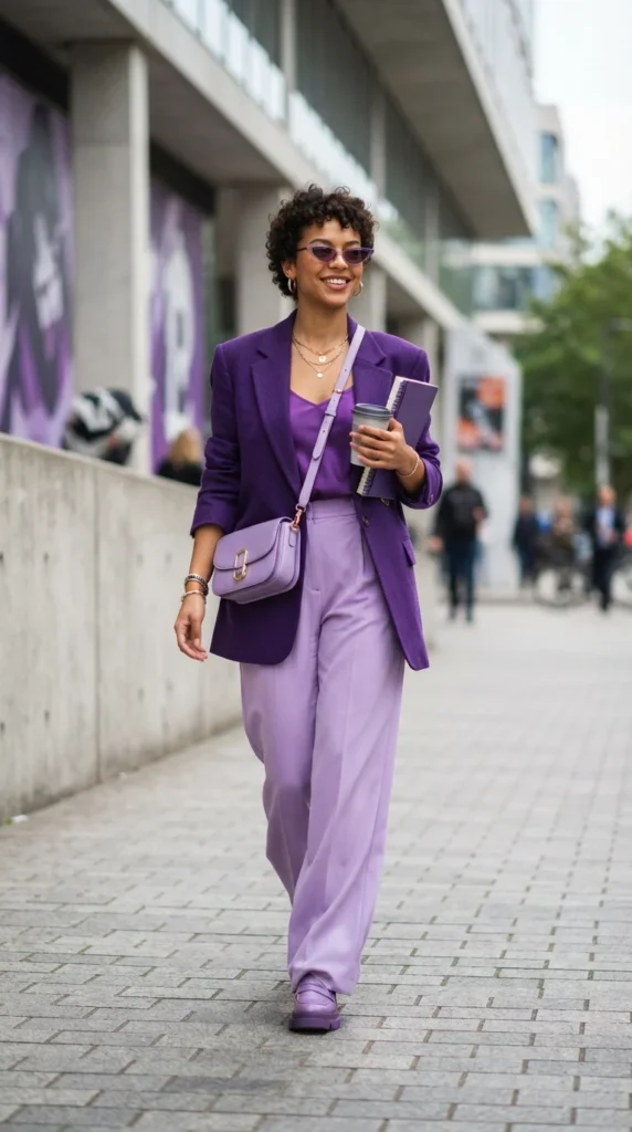 17 Trendy Monochromatic Outfits to Copy for a Clean, Modern Look 13 purple-monochromatic-outfit-for-creative-style