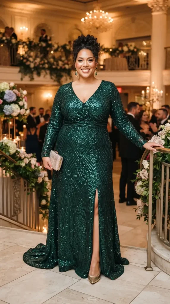 17 Stunning Plus Size Formal Outfits for Weddings and Events 9 sequined-party-gown