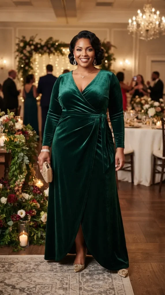 17 Stunning Plus Size Formal Outfits for Weddings and Events 2 velvet-wrap-gown